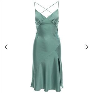 Roserry SEVILLE SATIN MIDI DRESS IN OCEAN BLUE GREEN M/L